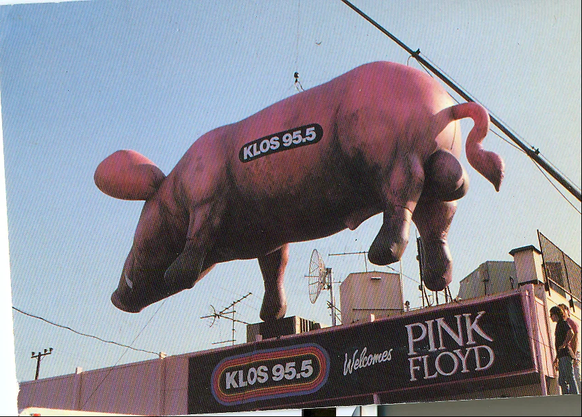 Pink Floyd's famous pig hanging off a crane in North America