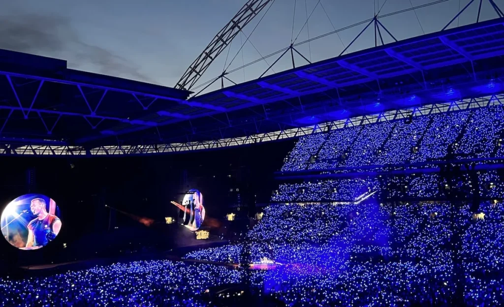 Coldplay Concert - Wembley Stadium full of blue lights Summer 2022