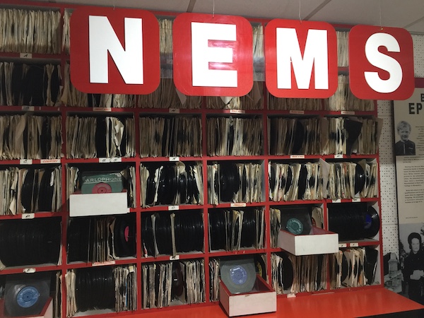 A recreation of NEMS record store, with racks of old vinyl records. This was the store owned by Beatles manager Brian Epstein 