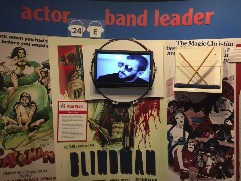 A display board highlighting some of Ringo Starr's first projects after the Beatles ended. 
