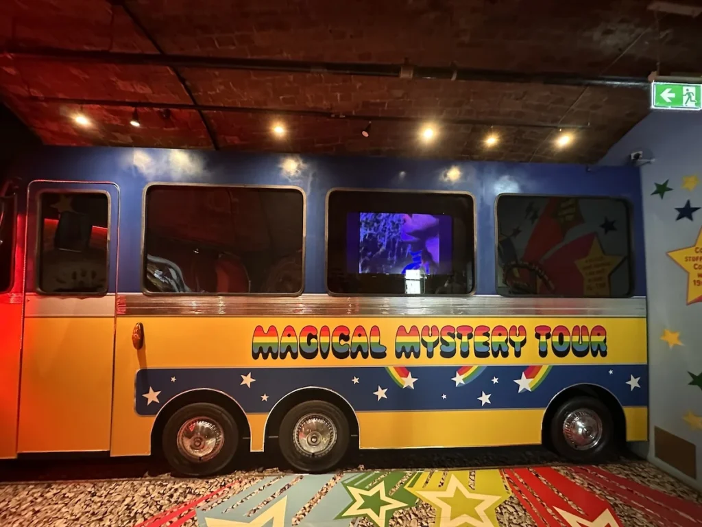 A quashed version of The Magical Mystery Tour Bus at the Liverpool Story