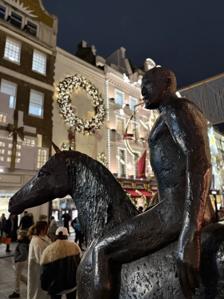 Bond Street Christmas Lights 2024 Elizabeth Frink Horse Statue